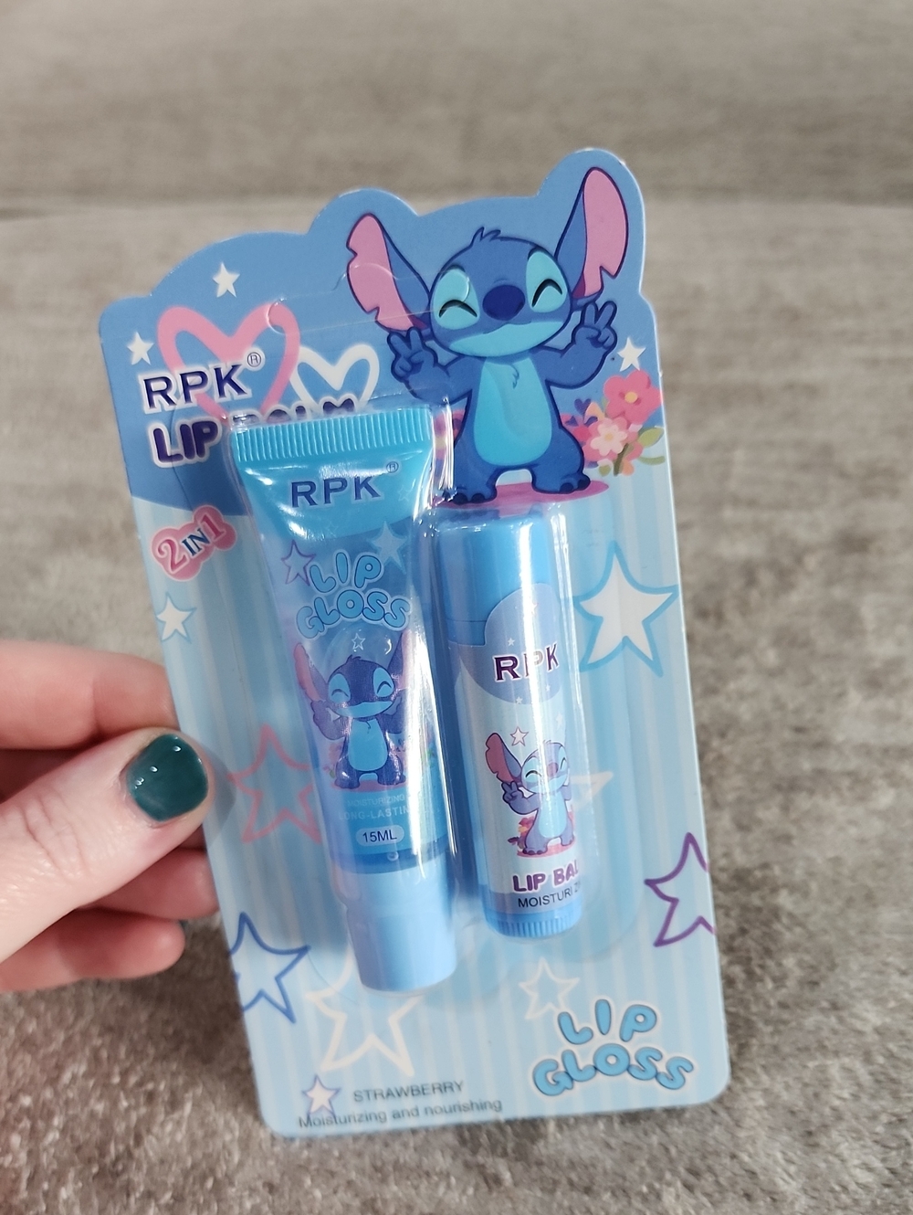 NWT Stitch Lip Balm & Gloss Set- Strawberry